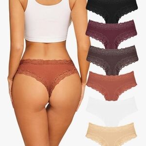 Lace Trim Cotton-Blend Bikini Panty - 7-Pack (Brown Multi)